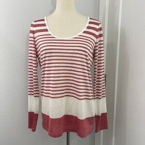 Vince Small Red, White Striped Long Sleeve Lightweight Knit Top